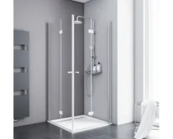 Eckeinstieg mit Drehfalttür SCHULTE Alexa Style 2.0 ExpressPlus 80 x 80 cm Profil aluminium Klarglas schmutzabweisende Glasbeschichtung