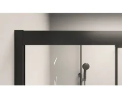 Eckeinstieg mit Gleittür/Schiebetür Aurlane Factory Black Eclipse 90 x 90 x 200 cm Profil schwarz Klarglas Reversibel