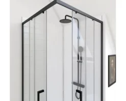 Eckeinstieg mit Gleittür/Schiebetür Aurlane Factory Black Eclipse 90 x 90 x 200 cm Profil schwarz Klarglas Reversibel