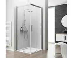 Eckeinstieg mit Gleittür/Schiebetür SCHULTE Kristall/Trend 75 x 100 cm Profil aluminium Klarglas ohne unteres Profil