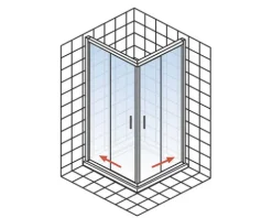 Eckeinstieg mit Gleittür/Schiebetür SCHULTE Sunny 75 - 90 cm x 175 cm Profil weiß Glasdekor Querstreifen Türanschlag links Türanschlag rechts