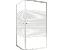 Eckeinstieg mit Gleittür/Schiebetür SCHULTE Sunny variabel 75 - 90 x 175 cm Profil silber Glasdekor Querstreifen D19447 169 72