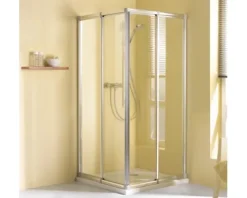 Eckeinstieg Schiebetür BREUER Fara 4 Express Q72 70-80 cm Höhe 185 cm Kunstglas Perle Profilfarbe silber matt