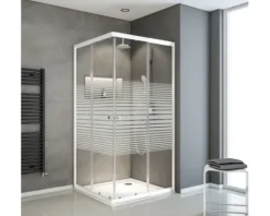 Eckeinstieg SCHULTE Sunny 75 - 90 cm x 180 cm Profilfarbe weiß Glasdekor Querstreifen D19442 04 72