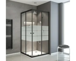 Eckeinstieg SCHULTE Sunny ExpressPlus 75 - 90 cm Profilfarbe schwarz Glasdekor Depoli Light