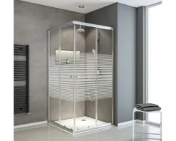 Eckeinstieg SCHULTE Sunny 75 - 90 x 180 cm Profilfarbe silber Glasdekor Querstreifen D19442 169 72