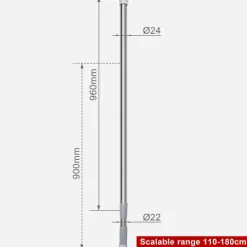 Edelstahl Teleskop-Duschvorhangstange 110–180 cm Ø25 mm, ohne Bohren