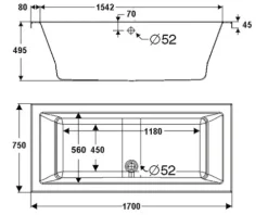 Einbau Whirlpool Rechteckbadewanne Körperformbadewanne OTTOFOND Matrix 75 x 170 cm weiß glänzend 56600