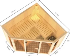 Elementsauna Karibu Armira 2 ohne Ofen und Dachkranz mit Ganzglasfensterfront