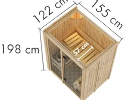 Elementsauna Karibu Avarni 1 inkl. 3,6 kW Ofen u.integr.Steuerung ohne Dachkranz mit bronzierter Ganzglastüre