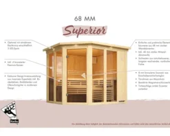 Elementsauna Karibu Avarni 2 inkl. 3,6 kW Bio Ofen u.ext.Steuerung ohne Dachkranz mit bronzierter Ganzglastüre