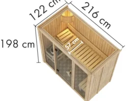 Elementsauna Karibu Avarni 2 inkl. 3,6 kW Bio Ofen u.ext.Steuerung ohne Dachkranz mit bronzierter Ganzglastüre