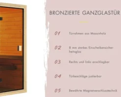 Elementsauna Karibu Bodo inkl. 9 kW Bio Ofen u.ext.Steuerung ohne Dachkranz mit bronzierter Ganzglastüre