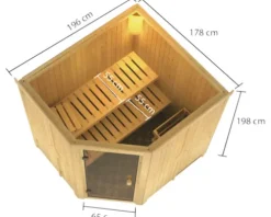 Elementsauna Karibu Bodo inkl. 9 kW Bio Ofen u.ext.Steuerung ohne Dachkranz mit bronzierter Ganzglastüre