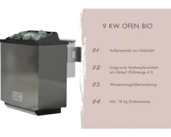 Elementsauna Karibu Bodo inkl. 9 kW Bio Ofen u.ext.Steuerung ohne Dachkranz mit bronzierter Ganzglastüre