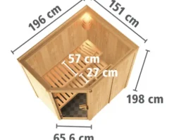 Elementsauna Karibu Carina inkl. 9 kW Ofen u.ext.Steuerung ohne Dachkranz mit graphitfarbeneer Ganzglastüre