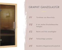 Elementsauna Karibu Carina inkl. 9 kW Ofen u.ext.Steuerung ohne Dachkranz mit graphitfarbeneer Ganzglastüre