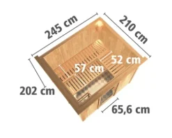 Elementsauna Karibu Gobina ohne Ofen mit Dachkranz und graphitfarbiger Ganzglastüre