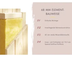 Elementsauna Karibu Gobina ohne Ofen mit Dachkranz und graphitfarbiger Ganzglastüre