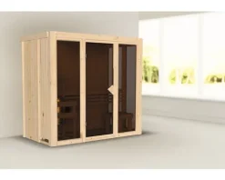 Elementsauna Karibu Iravos 2 ohne Ofen und bronzierter Ganzglastüre