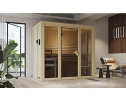 Elementsauna Karibu Iravos 2 ohne Ofen und bronzierter Ganzglastüre