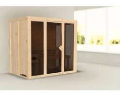 Elementsauna Karibu Iravos 3 ohne Ofen und bronzierter Ganzglastüre