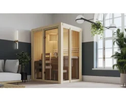 Elementsauna Karibu Iravos 1 ohne Ofen und bronzierter Ganzglastüre