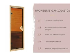 Elementsauna Karibu Iravos 1 ohne Ofen und bronzierter Ganzglastüre