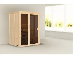 Elementsauna Karibu Iravos 1 ohne Ofen und bronzierter Ganzglastüre