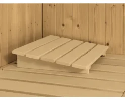 Elementsauna Karibu Laskaja ohne Ofen und Dachkranz mit bronzierter Ganzglastür
