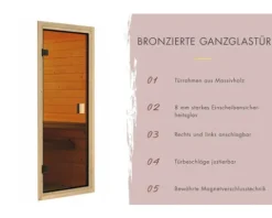 Elementsauna Karibu Oulu ohne Ofen und Dachkranz mit bronzierter Ganzglastüre