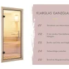 Elementsauna Karibu Petalit ohne Ofen und Dachkranz mit Ganzglastüre aus Klarglas