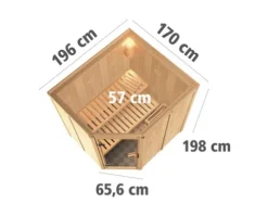 Elementsauna Karibu Petalit ohne Ofen und Dachkranz mit Ganzglastüre aus Klarglas