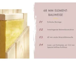 Elementsauna Karibu Sairi inkl. 9 kW Bio Ofen u.ext.Steuerung mit Dachkranz und bronzierter Ganzglastür