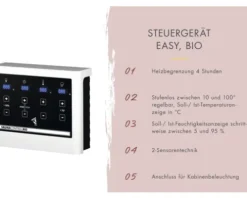 Elementsauna Karibu Sairi inkl. 9 kW Bio Ofen u.ext.Steuerung mit Dachkranz und bronzierter Ganzglastür