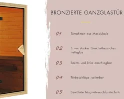 Elementsauna Karibu Sairi inkl. 9 kW Bio Ofen u.ext.Steuerung mit Dachkranz und bronzierter Ganzglastür