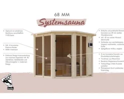 Elementsauna Karibu Sairi inkl. 9 kW Bio Ofen u.ext.Steuerung mit Dachkranz und bronzierter Ganzglastür
