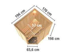 Elementsauna Karibu Siirina inkl. 9 kW Ofen u.ext.Steuerung ohne Dachkranz mit bronzierter Ganzglastüre
