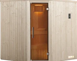 Elementsauna Weka Kiruna GT Gr.2 inkl. 4,5 kW Ofen u.digitaler Steuerung mit graphitfarbeneer Ganzglastüre