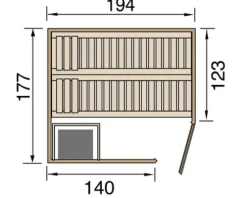 Elementsauna Weka Kiruna GT Gr.2 inkl. 4,5 kW Ofen u.digitaler Steuerung mit graphitfarbeneer Ganzglastüre