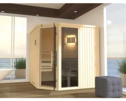 Elementsauna Weka Varberg GTF Gr.3 inkl. 7,5 kW Ofen u.digitaler Steuerung mit Fenster und graphitfarbeneer Ganzglastüre