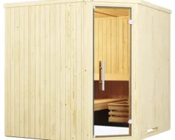 Elementsauna Weka Varberg 3 inkl. 7,5 kW Ofen u.digitaler Steuerung mit graphitfarbeneer Ganzglastüre