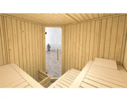 Elementsauna Weka Varberg 3 inkl. 7,5 kW Ofen u.digitaler Steuerung mit graphitfarbeneer Ganzglastüre