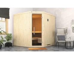 Elementsauna Weka Varberg 3 inkl. 7,5 kW Ofen u.digitaler Steuerung mit graphitfarbeneer Ganzglastüre