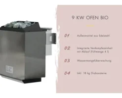Elementsauna Karibu Astaria inkl. 9 kW Bio Ofen u.ext.Steuerung mit Dachkraz und bronzierter Ganzglastüre
