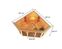 Elementsauna Karibu Astaria inkl. 9 kW Bio Ofen u.ext.Steuerung mit Dachkraz und bronzierter Ganzglastüre