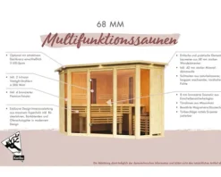Elementsauna Karibu Astaria inkl. 9 kW Bio Ofen u.ext.Steuerung mit Dachkraz und bronzierter Ganzglastüre