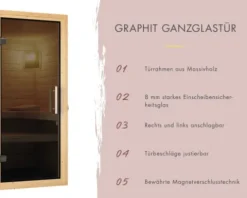 Elementsauna Karibu Bodina inkl. 9 kW Ofen u.ext.Steuerung ohne Dachkranz mit graphitfarbeneer Ganzglastüre