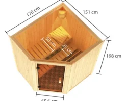 Elementsauna Karibu Faurin inkl. 9 kW Ofen u.ext.Steuerung ohne Dachkranz mit bronzierter Ganzglastüre