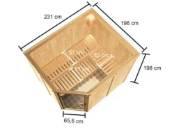 Elementsauna Karibu Horna inkl. 9 kW Bio Ofen ext.Steuerung ohne Dachkranz mit bronzierter Ganzglastüre